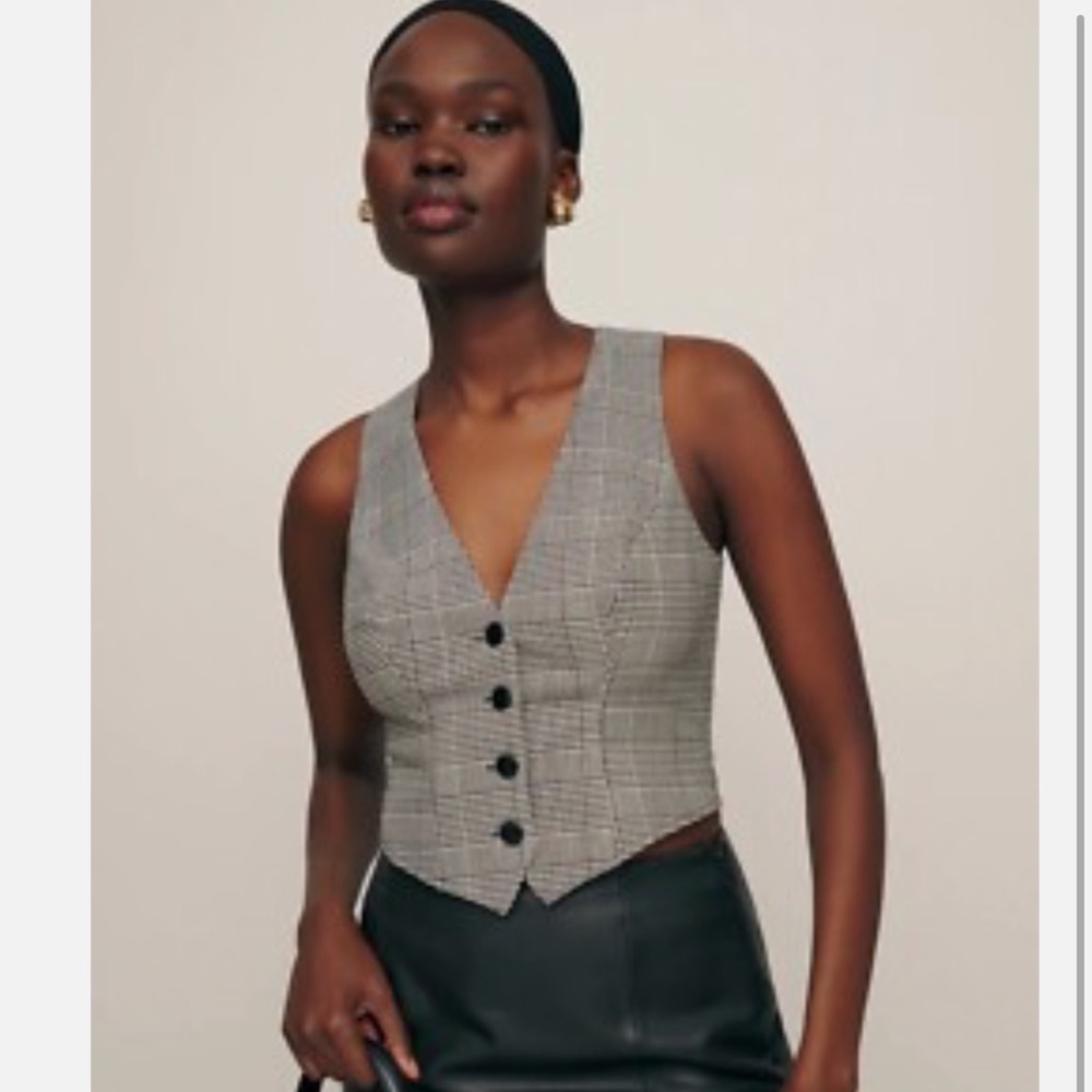 Reformation Devin Black and White Plaid Vest NWOT